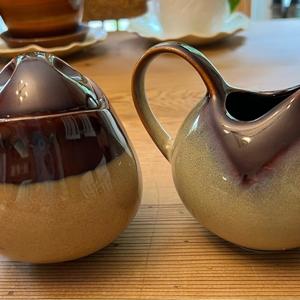 Vintage Nova Sango Brown Lidded Sugar & Creamer